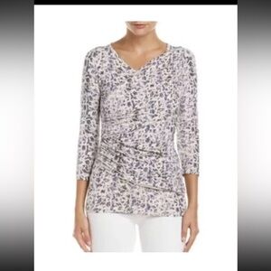CAbi womens #262 By The Shore Double Drape Animal Print Long Sleeve Top